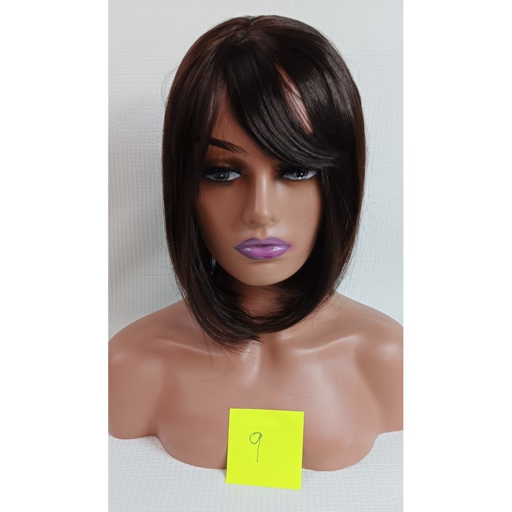 Women's breathable Cap synthetic Fiber Straight Dark Shiny Brown Bang hair wig - Picture 3 of 7